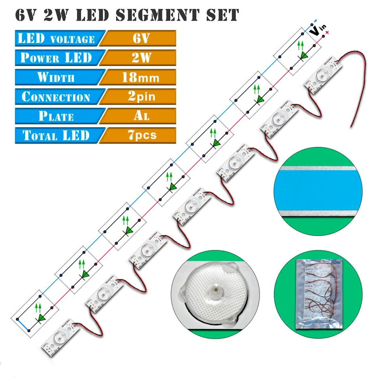 LED-сегмент 6V 2W выпуклый 003
