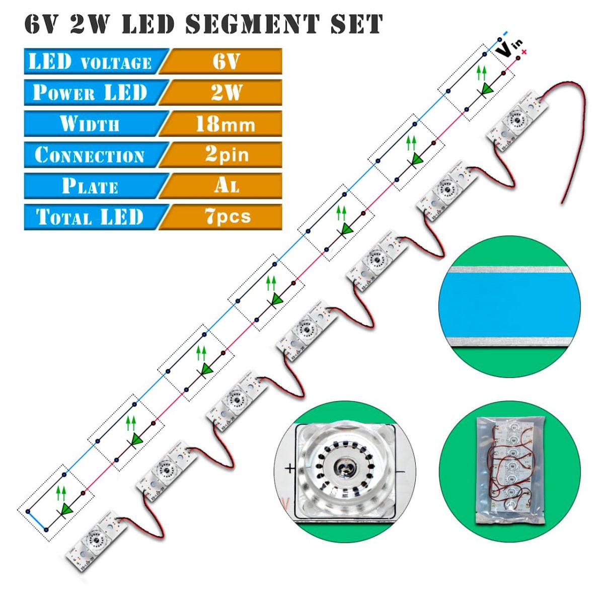 LED-сегмент телевизора 6V 2W вогнутый 003