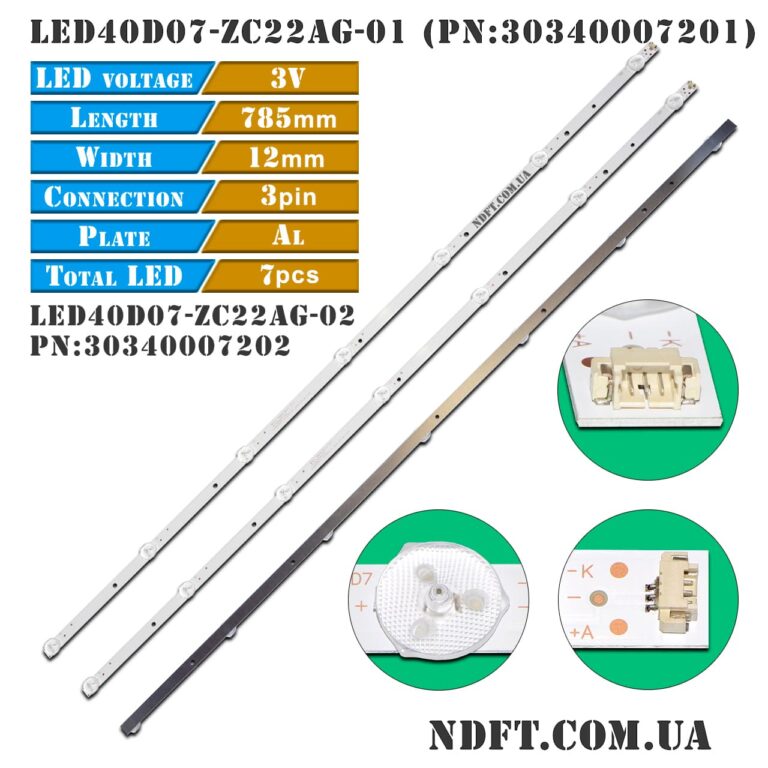 LED40D07-ZC22AG-01 PN:30340007201 (LED40D07-ZC22AG-02 PN:30340007202, JE400D3HC2N, Haier LE40U5000TF, LE40A6R9) – Комплект LED подсветки TV Haier 40″ – Фото №1