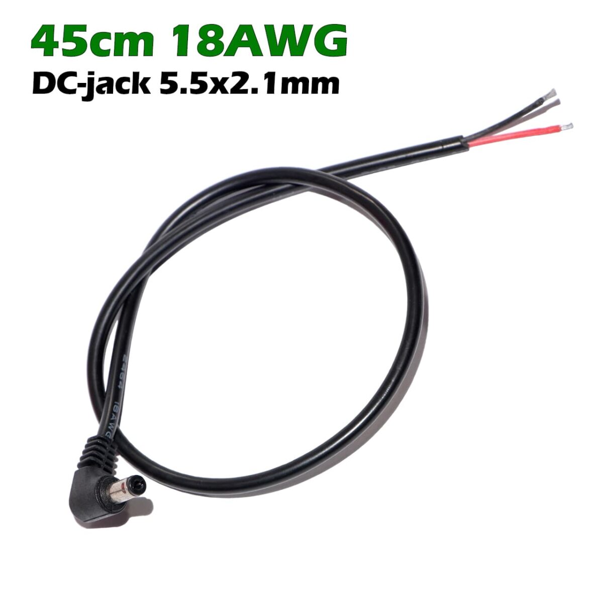 Кабель питания со штекером DC-jack 5.5x2.1mm male 18AWG 2PIN (45cm под пайку) – Фото №2