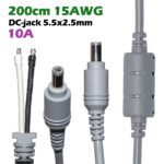 Кабель питания 10А со штекером DC-jack 5.5x2.5mm male 15AWG с фильтром (200 cm под пайку) – Фото №3
