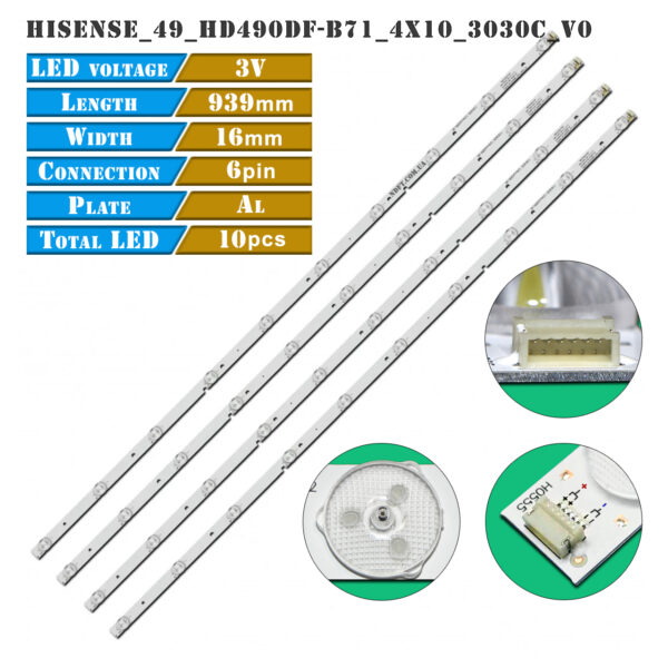 Hisense_49_HD490DF-B71_4x10_3030C_V0 (10LED 939mm 3V, Hisense_49_HD490DU-E31_4x10_1313FCA_V0, JL.D490A1330-003BS-M) – LED підсвітка TV 49″ (комплект) – Фото №1