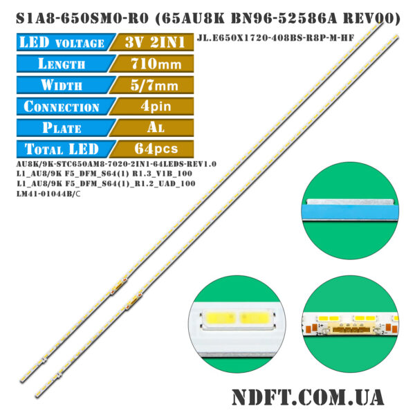 S1A8-650SM0-R0 (64LED 710mm 3V, 65AU8K BN96-52586A REV00, JL.E650X1720-408BS-R8P-M-HF, LM41-01044B) – LED підсвітка TV Samsung 65″ (комплект) – Фото №1