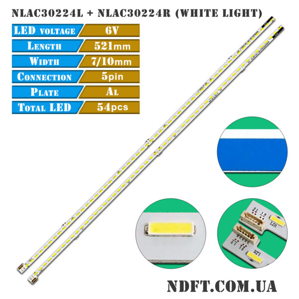 NLAC30224L + NLAC30224R White light (54LED 521mm 6V, 3071701-139-0193, 6922L-0063A) – LED подсветка TV Sony 47″ (комплект) – Фото №1