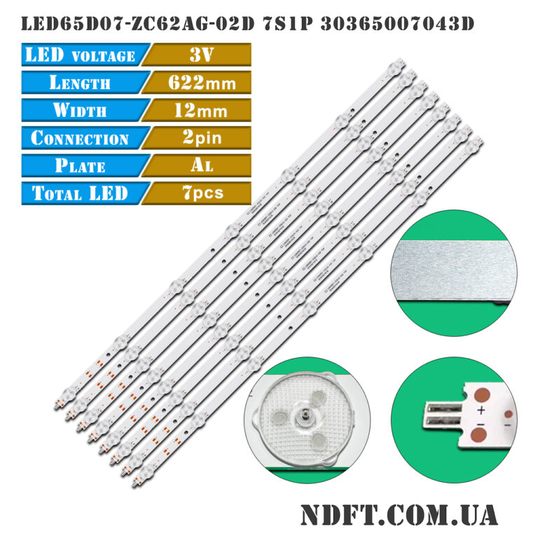 LED65D07-ZC62AG-02D 7S1P 30365007043D (622mm 3V 7LED, Kivi 65U740NB) – LED подсветка TV 65″ (комплект) – Фото №1