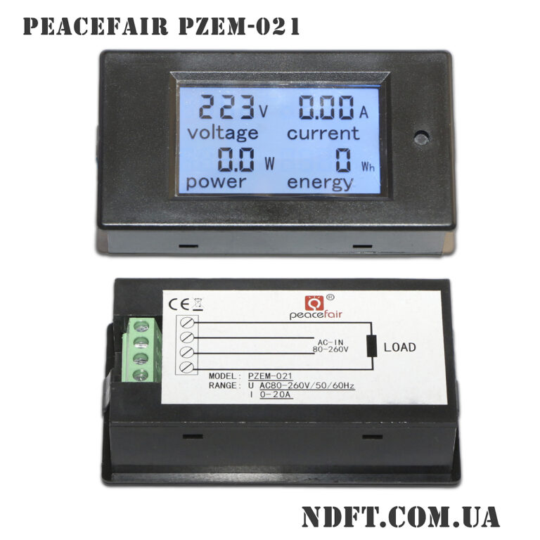 Встраиваемый ваттметр 80-260VAC/20А LCD (PeaceFair PZEM-021, измерение напряжения, тока, мощности) – Фото №1
