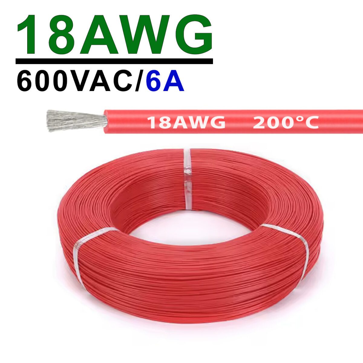 Силіконовий провід 18AWG 0.75mm² 1m, луджена мідь, термостійкий, одножильний багатодротяний (червоний) – Фото №2