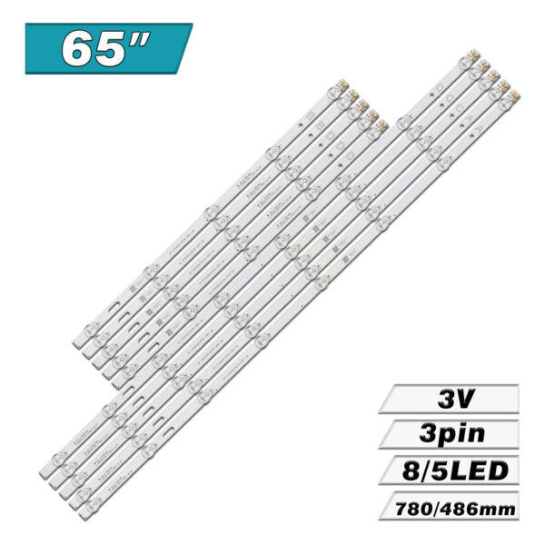 RF-CF650001AE30-0801 + RF-CF650001BE30-0501 + RF-CF650001CE30-0801 + RF-CF650001DE30-0501 A4 (◠8LED/◠5LED 780mm/486mm 3V, JL.D65081330-078ES-M_V01 + JL.D65081330-078FS-M_V01 + JL.D65081330-078GS-M_V01 + JL.D65081330-078HS-M_V01) – LED подсветка TV 65″ (комплект) – Фото №1