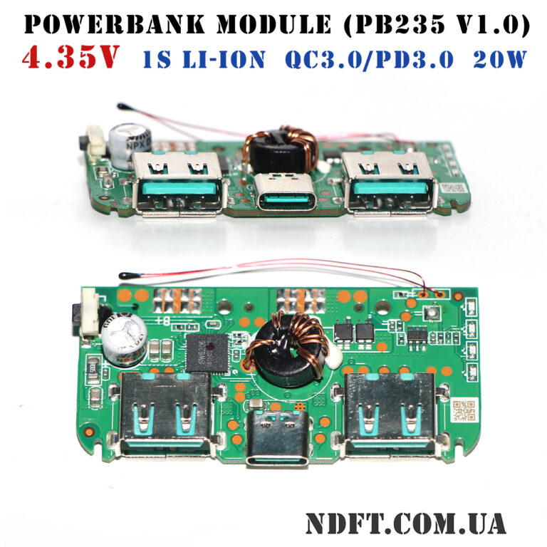 Модуль для сборки повербанка 1S Li-ion 4.35V с быстрой зарядкой 20W 2xUSB-A + USB-C на SW6206 (PB235 V1.0 20210428) – Фото №0