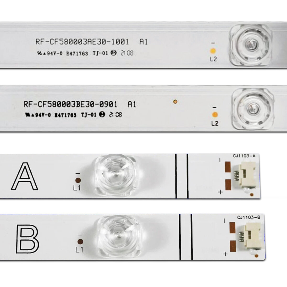 RF-CF580003AE30-1001 A1 + RF-CF580003BE30-0901 A1 (10LED/9LED 1134mm 3V, 3A+2B) – LED подсветка TV 58″ (комплект) – Фото №2