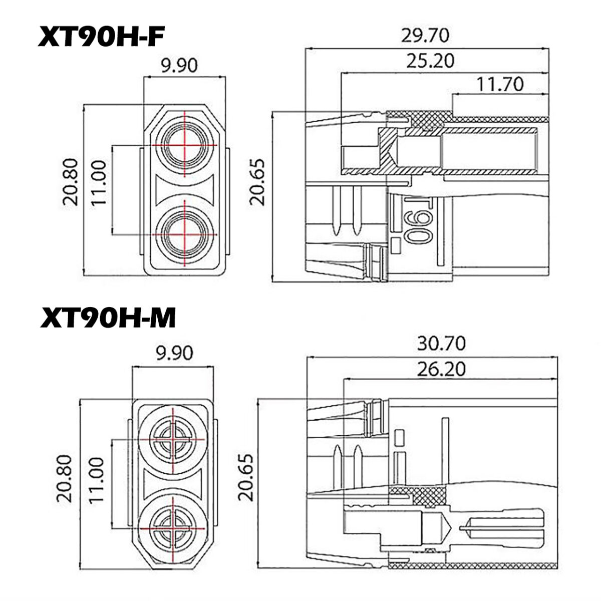 XT90H-F 45A – Силовий роз'єм живлення з ковпачком (мама/female) – Фото №2