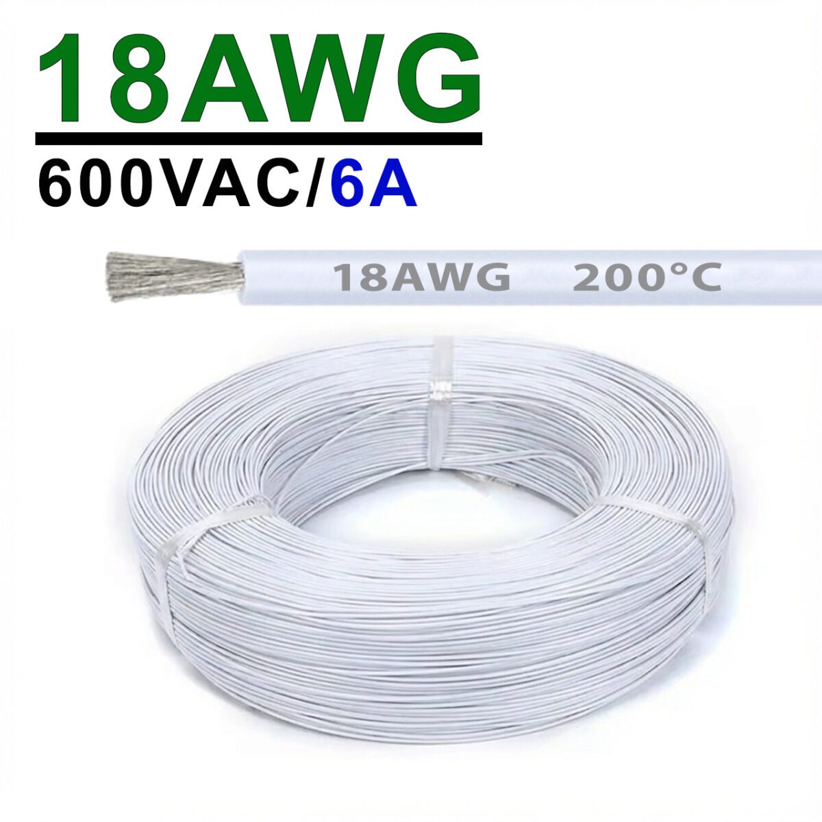 Силиконовый провод 18AWG 0.75mm² 200м бухта, луженая медь, термостойкий, одножильный многопроволочный (белый) – Фото №2