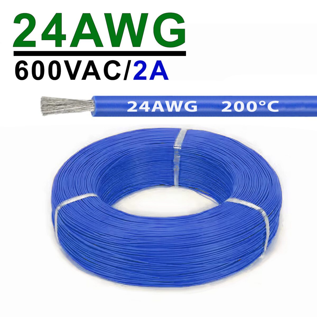 Силіконовий дріт 24AWG 0.2mm² 400м бухта, луджена мідь, одножильний багатодротяний, термостійкий (синій) – Фото №2