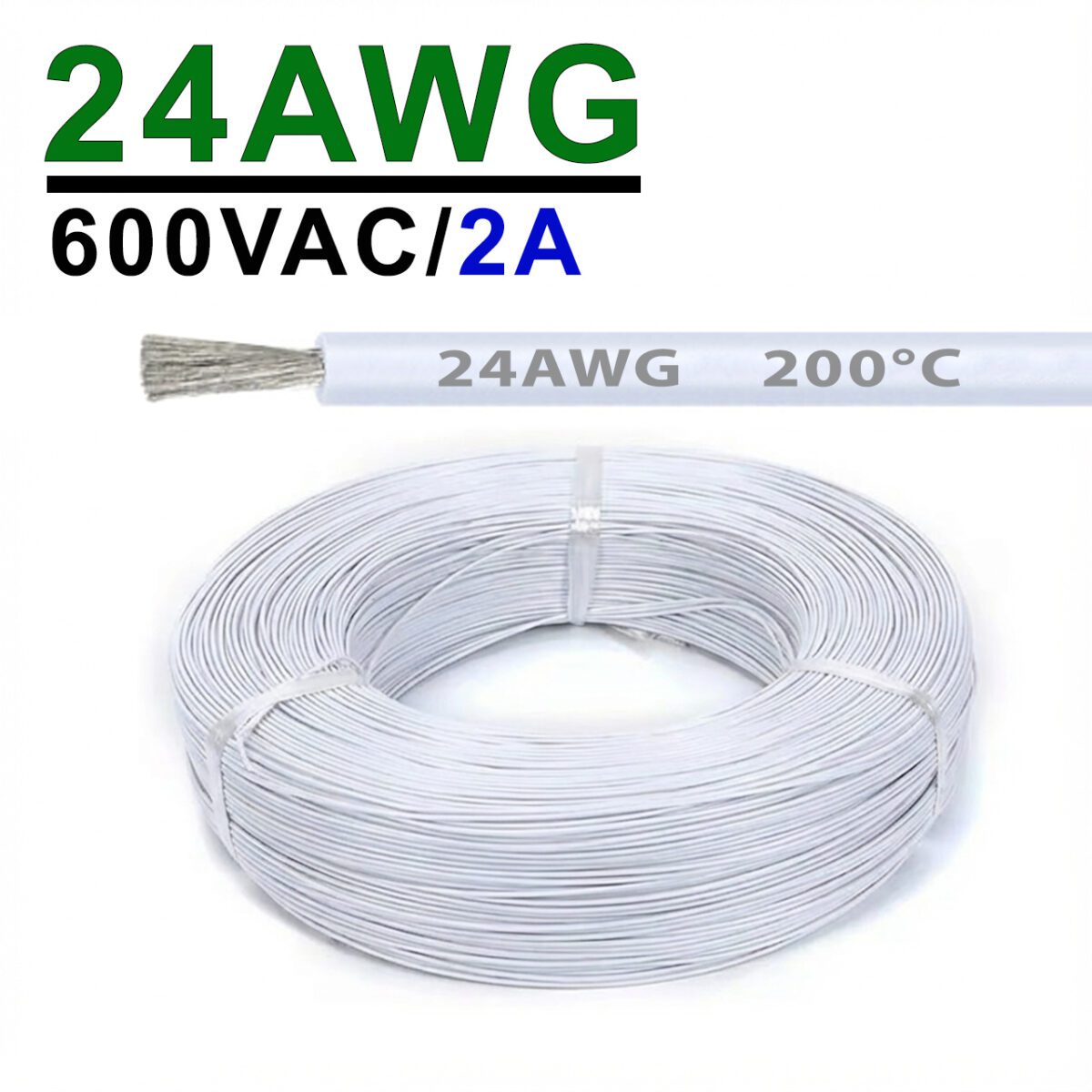 Силиконовый провод 24AWG 0.2mm² 400м бухта, луженая медь, одножильный многопроволочный, термостойкий (белый) – Фото №2