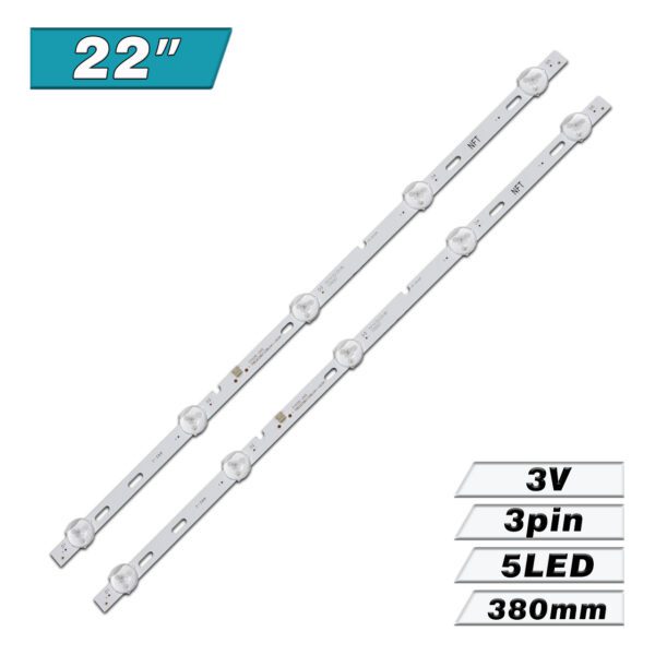 CY22D-2X5 PB02D380103BL041-003H (5LED 380mm 3V, 8D2A-DLM2-360502, JL.D22051235-081DS-M, PB02D380103BL041-001H) – LED подсветка TV 22″ (комплект) – Фото №1