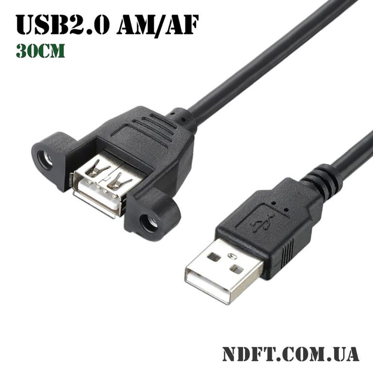 Кабель-подовжувач USB2.0 AM/AF 0.3m для монтажу на панель з отворами (USB-A Male/USB-A Female 30 см) – Фото №1