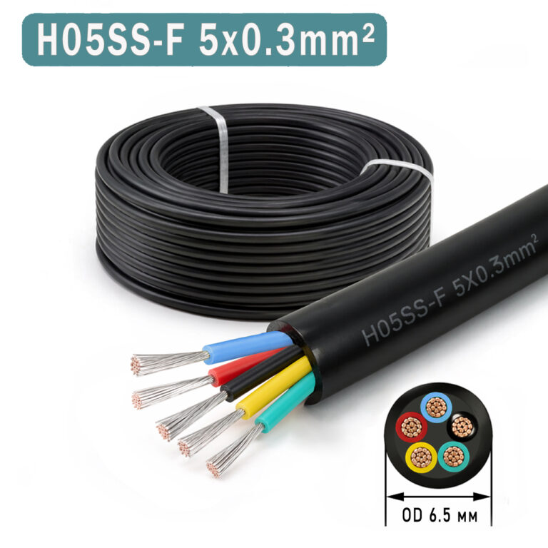 Силіконовий сигнальний кабель H05SS-F 5x0.3mm² 300/500V, 5 жил, луджена мідь, надгнучкий 5*22AWG (чорний) – Фото №2