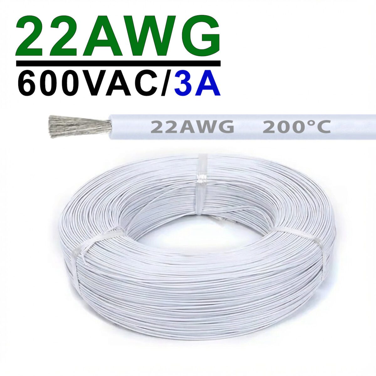Силиконовый провод 22AWG 0.3mm² 400м бухта, луженая медь, термостойкий, одножильный многопроволочный (белый) – Фото №2