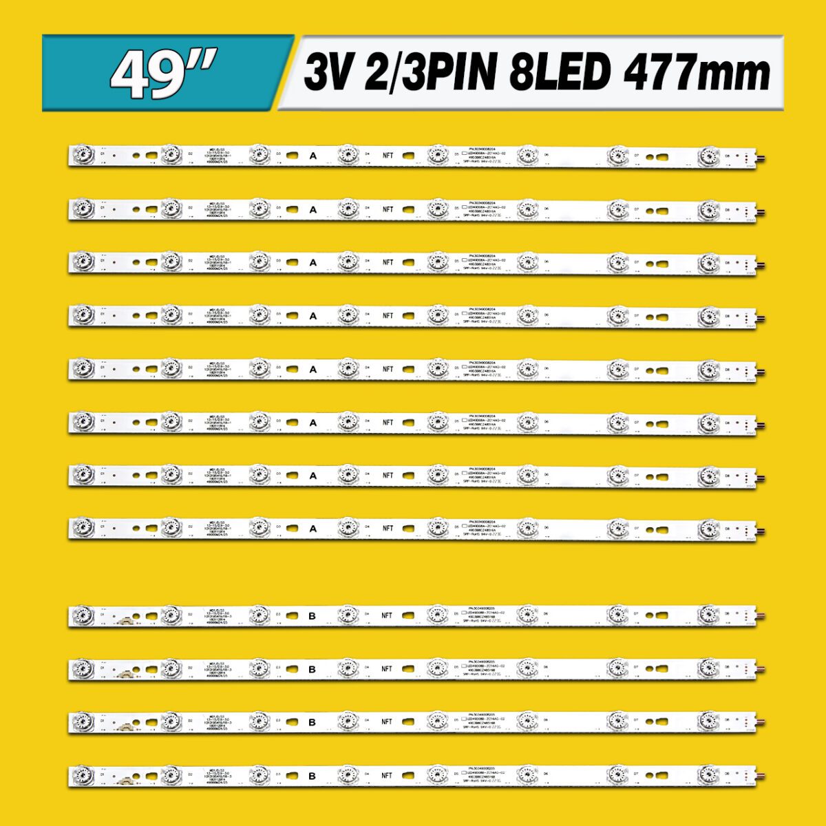 LED49D08A-ZC14AG-02 PN:30349008204 + LED49D08B-ZC14AG-02 PN:30349008205 (8LED 477mm 3V, Kivi 49U720SU) – LED подсветка TV Kivi 49″ (комплект) – Фото №3