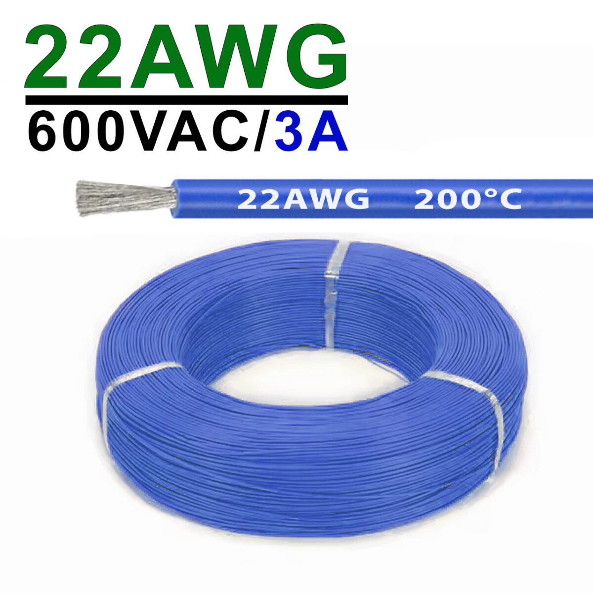 Силиконовый провод 22AWG 0.3mm² 400м бухта, луженая медь, термостойкий, одножильный многопроволочный (синий) – Фото №2