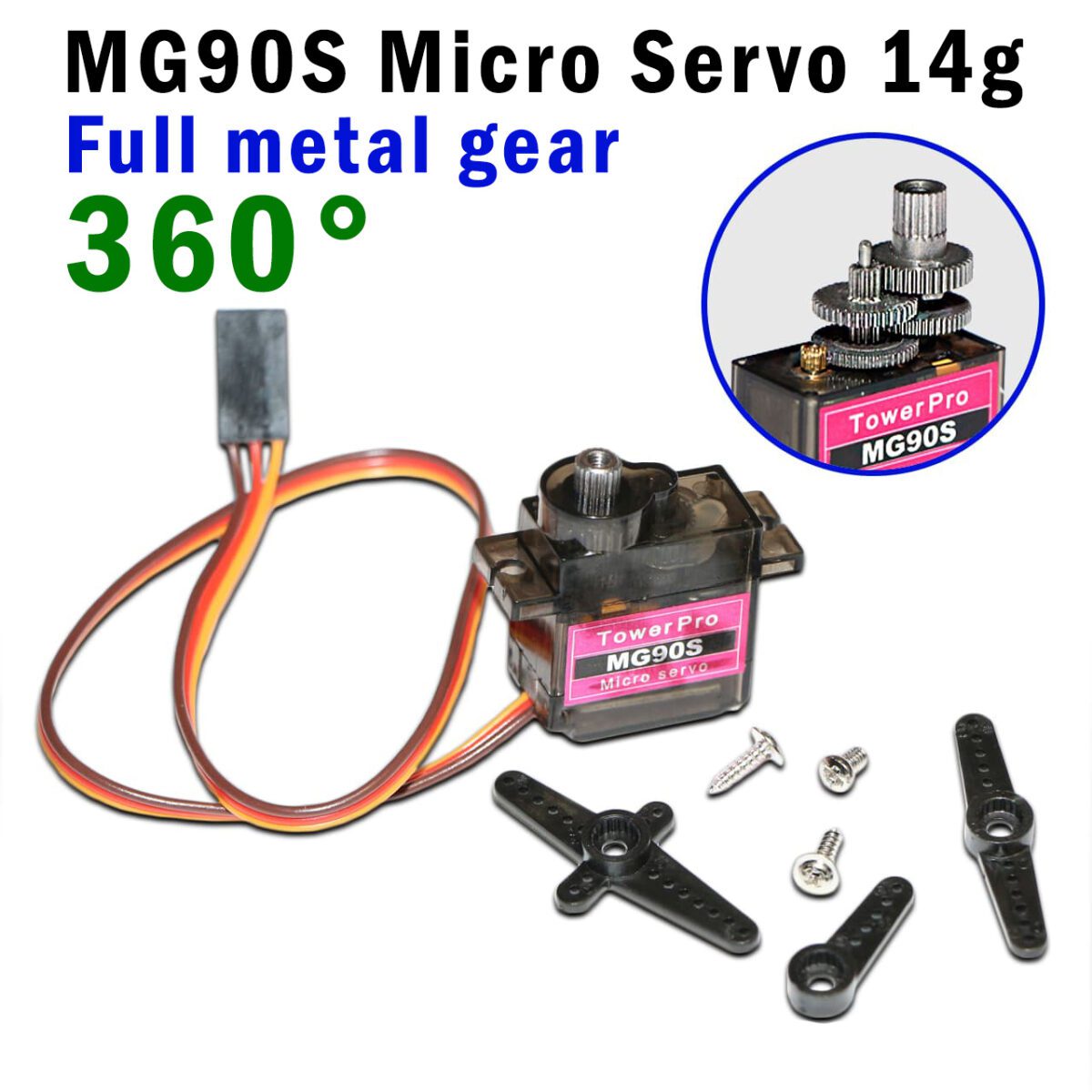 MG90S Micro Servo 14g Tower Pro – Сервопривод 360° непрерывного вращения (Full metal gear) – Фото №2