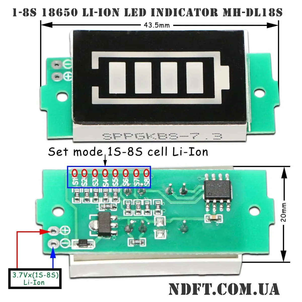 LED индикатор заряда Li-ion 1S-8S MH-DL18S 01