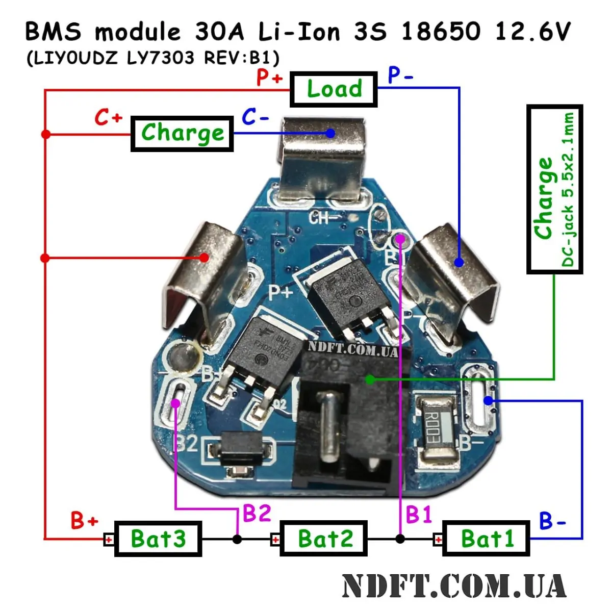 Модуль защиты BMS 30A 3S 12.6V Li-Ion 18650 с термодатчиком (LIY0UDZ LY7303 REV