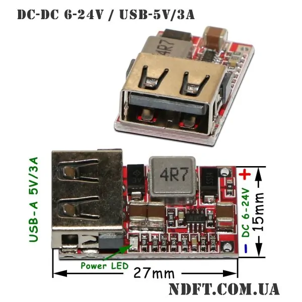 DC-DC понижающий модуль 6-24V USB 5V/3A 01