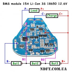 Модуль защиты BMS 15A 3S 12.6V Li-Ion 18650 для электроинструмента 01