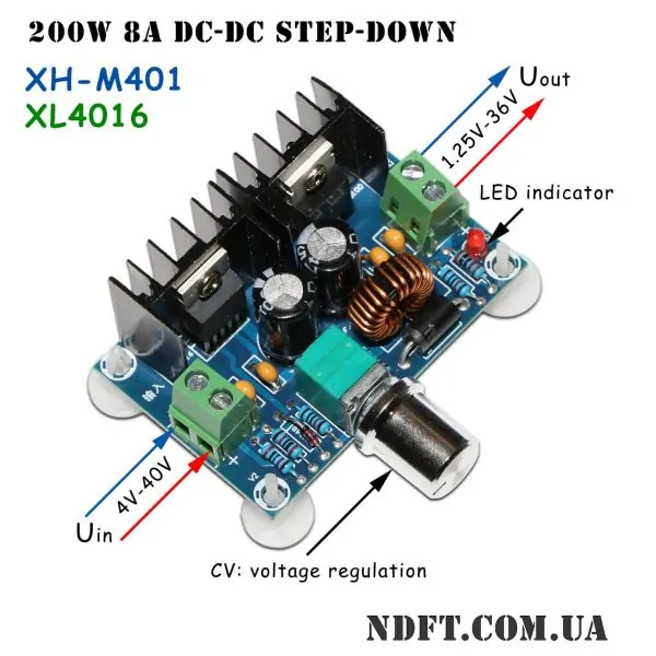 XH-M401 понижающий DC-DC 200W 8A CV на XL4016 01