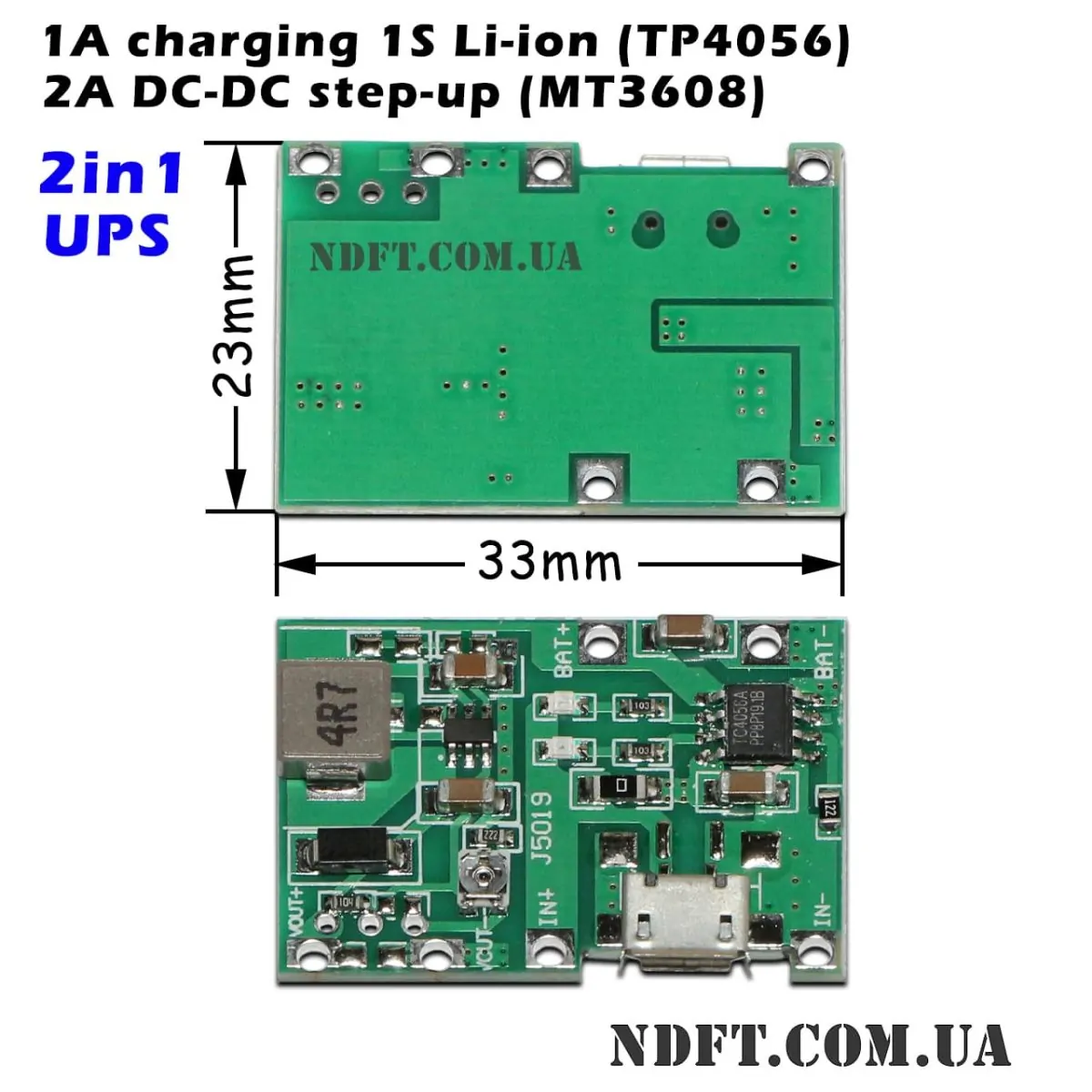 Зарядно-повышающий модуль ИБП-функция DC-DC 2A CV 4.3-27V зарядка 1S Li-ion 1А TP4056 MT3608 B628 SX1308 micro-USB J5019 HW-357 02