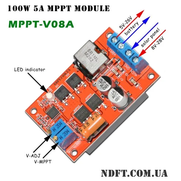 Модуль MPPT 5А 100W 8-28V CV для солнечной панели и зарядки аккумулятора MPPT-V08A на CN3722 01