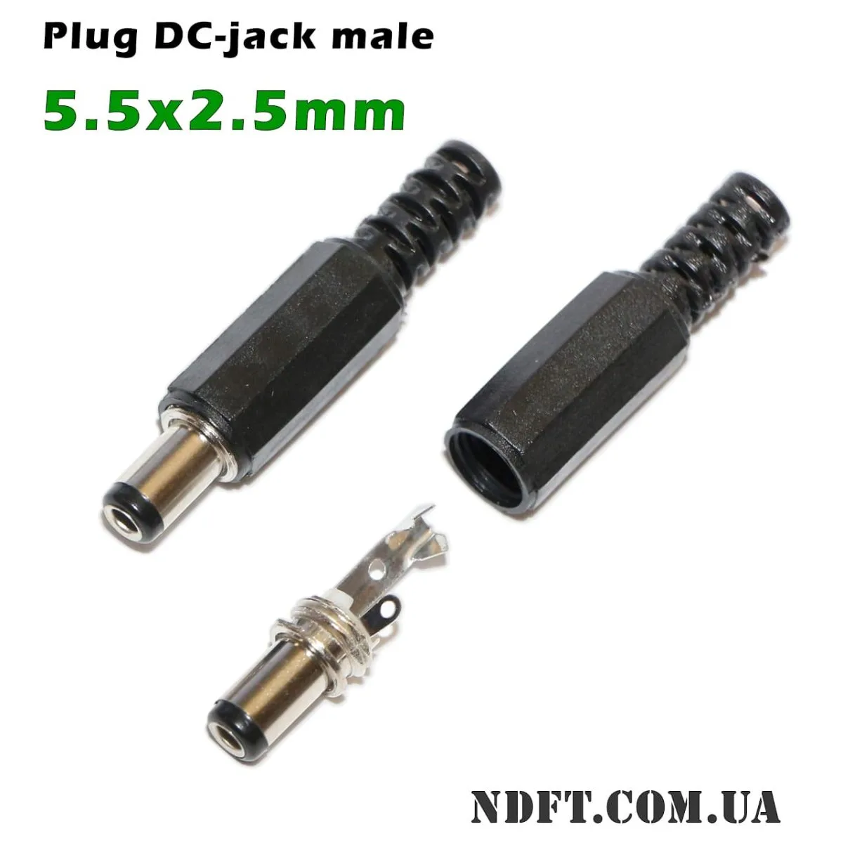 Штекер живлення DC-jack 5.5х2.5mm (44mm) пластиковий корпус 01