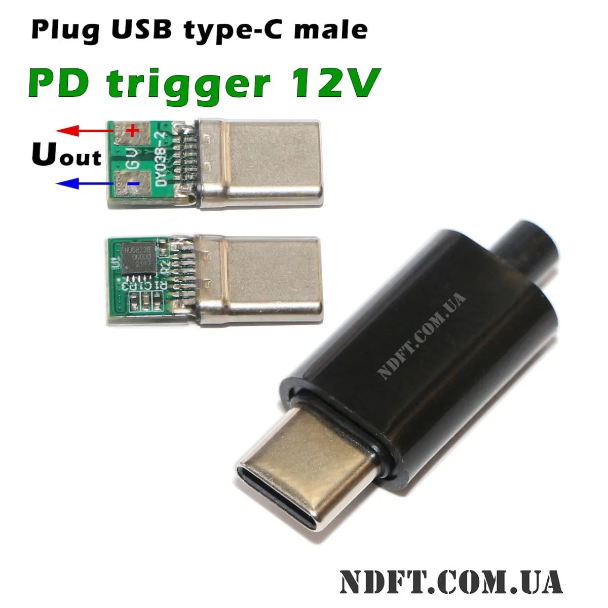 Штекер USB type-C з PD тригером 12V 60W + пластиковий корпус (DY038-2 на HUSB238) 03