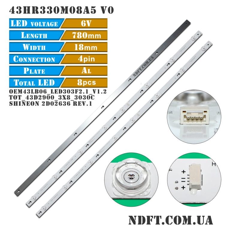 TOT 43D2900 3X8 3030 (43HR330M08A5 V0, ShineOn 2D02636, 4C-LB4308-YM01J, OEM43LB06) 01