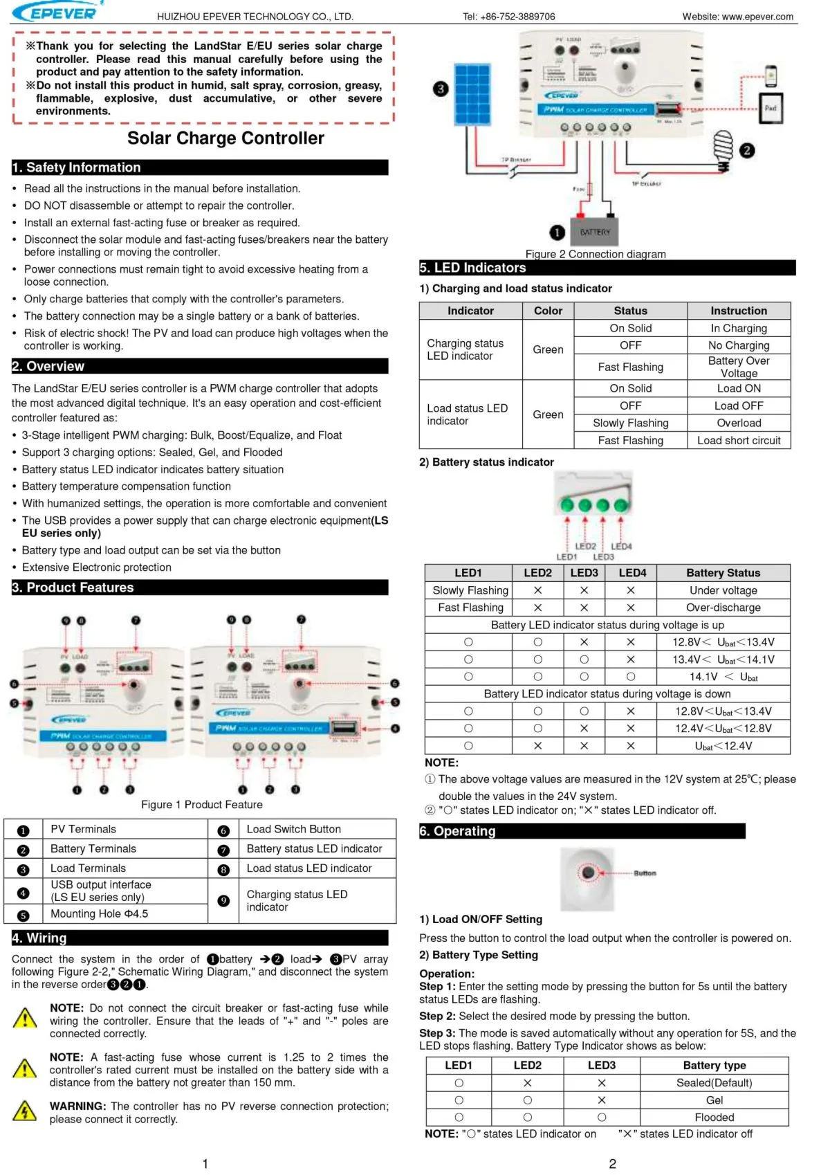 Epever PWM LS1024E 12/24V 10A контроллер заряда АКБ от солнечной панели 04