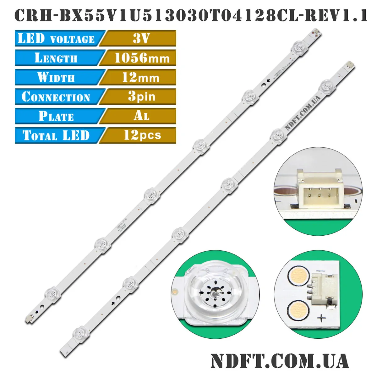 CRH-BX55V1U513030T04128CL-REV1.1 12LED HD550V1U51-T0L4 (Hisense H55B7100, H55B7100UK, H55B7300, H55B7300UK, H55BE7000) – Комплект LED подсветки TV 55″ – Фото №1