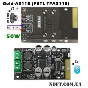 Модуль моно аудио усилителя 50W с bluetooth (Gold-A311B на TPA3118 PBTL) 01