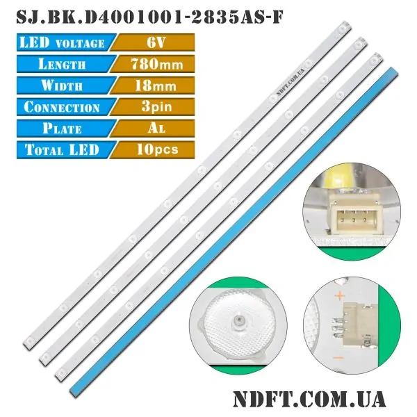 SJ.BK.D4001001-2835AS-F 1.14.FD400006 780mm 6V 10LED (Bravis LED-40D1070, Supra STV-LC40T440FL, Dexp F40C7100C) 01