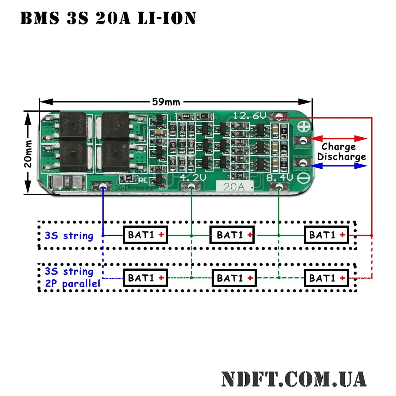 Модуль защиты BMS 3S 20A Li-ion 12,6V 01