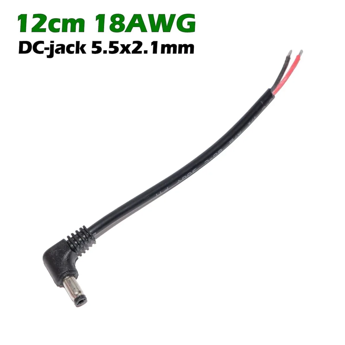 Кабель живлення зі штекером DC-jack 5.5x2.1mm male 18AWG 2PIN (12cm під пайку) – Фото №2