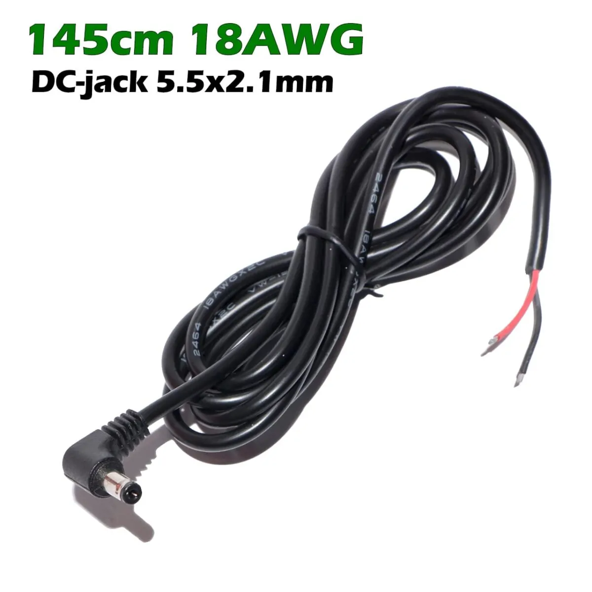 Кабель живлення зі штекером DC-jack 5.5x2.1mm male 18AWG 2PIN (145cm під пайку) – Фото №2