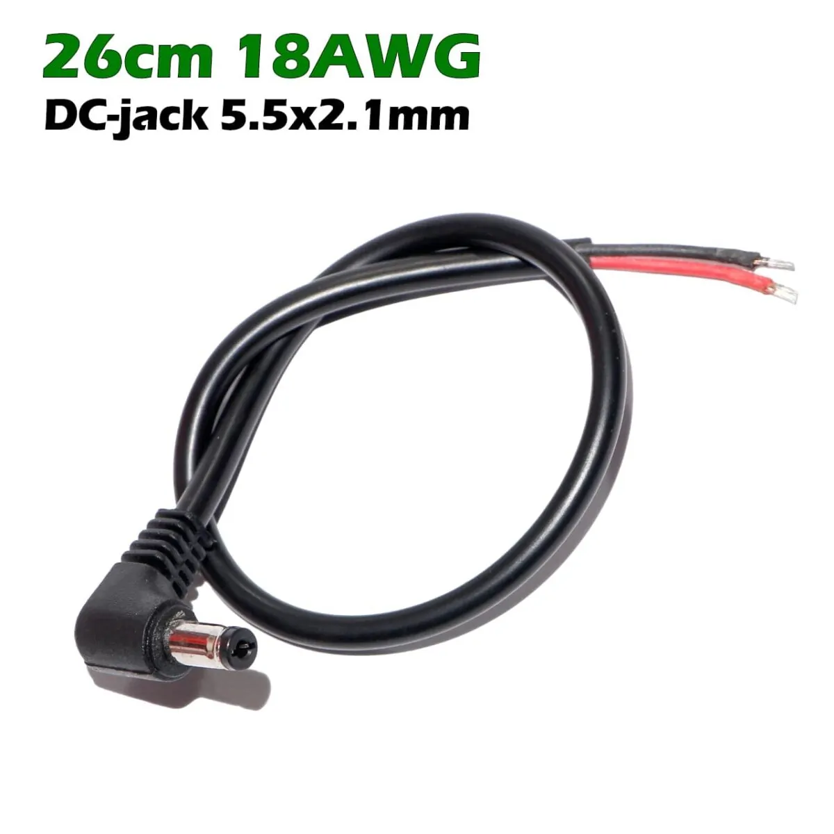 Кабель живлення зі штекером DC-jack 5.5x2.1mm male 18AWG 2PIN (26cm під пайку) – Фото №2