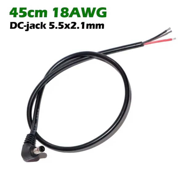 Кабель живлення зі штекером DC-jack 5.5x2.1mm male 18AWG 2PIN (45cm під пайку) – Фото №2