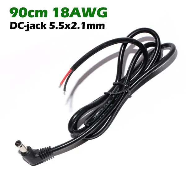 Кабель питания со штекером DC-jack 5.5x2.1mm male 18AWG 2PIN (90cm под пайку) – Фото №2